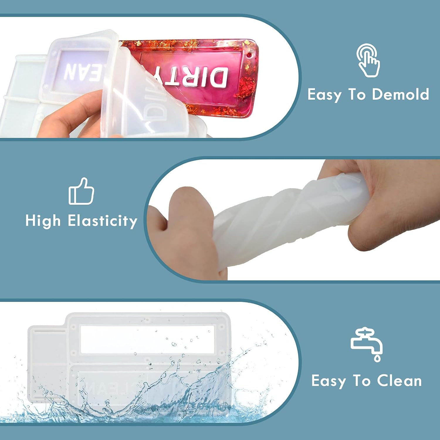Dishwasher Magnet Resin Mold, Clean Dirty Sign Indicator Silicone Mold for Dishwasher, Clean Dirty Magnet Epoxy Mold with Magnet for Resin Casting.