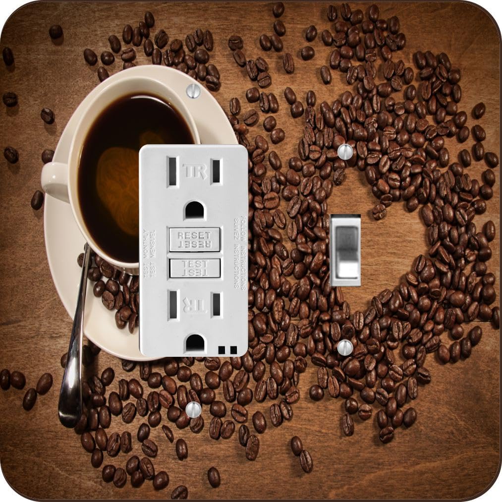 Coffee Beans Heart Shape with Espresso Coffee -Light Switch Plate Cover - Double GFI Double Rocker - Two Gang Switch Plate Cover Switch Plate Cover