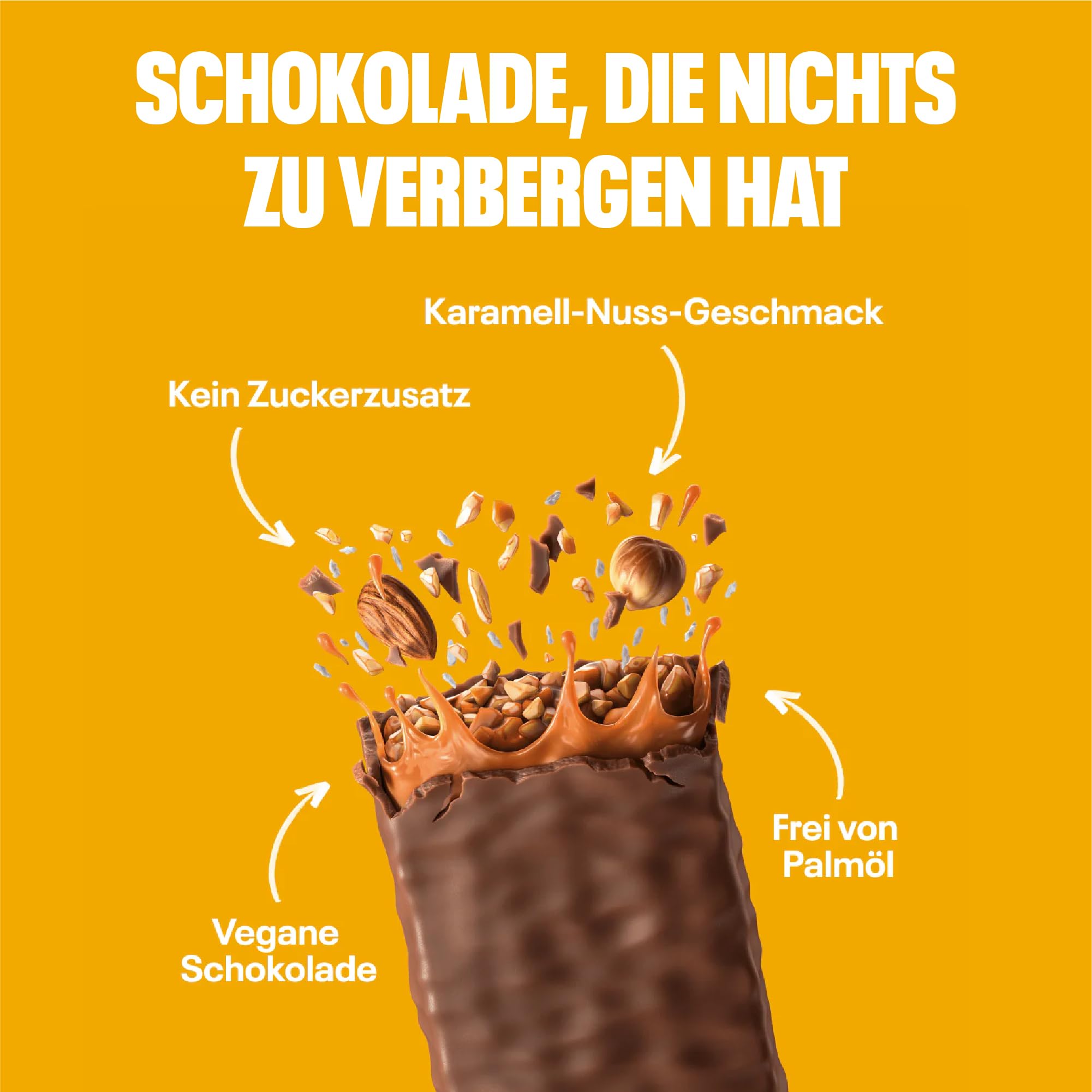 NEOH Low-Carb, veganer Karamell-Erdnussriegel – Ohne zugesetzten Zucker, Voll nussiger Erdnüsse und verführerisch gutem Karamell, 24x28g Packung