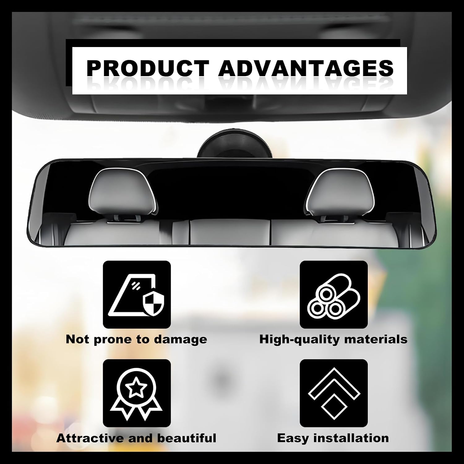 Automotive Universal 12-Inch HD Anti-Glare Curved Wide Angle Interior Rearview Mirror 360 Adjustable with Suction Cup Universal for Car Truck SUV