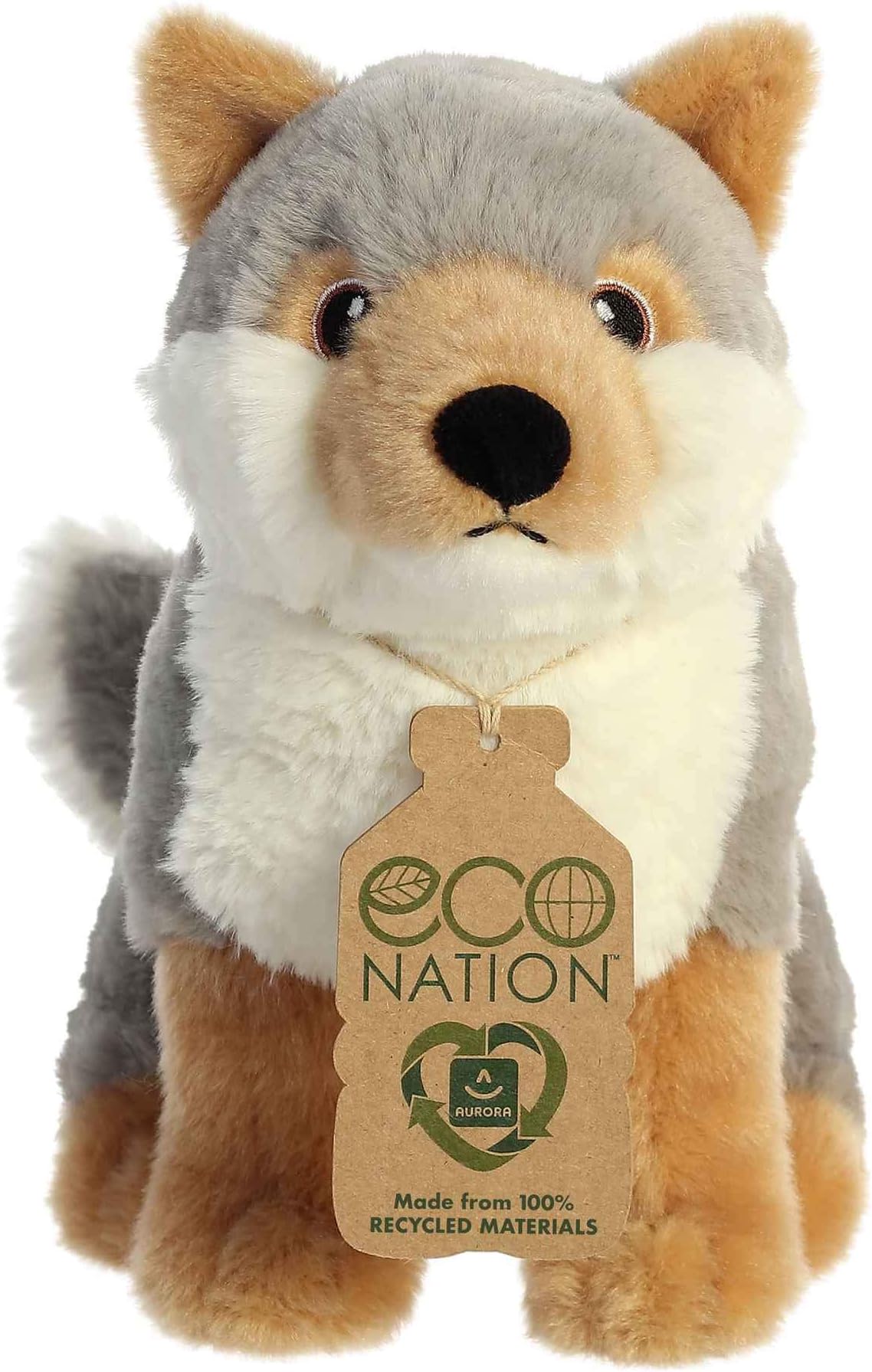 Aurora® Responsibly Made Eco Nation™ Wolf Stuffed Animal - Ideal for Playtime Adventures - Perfect for Birthdays or Just Because - Gray 9 Inches