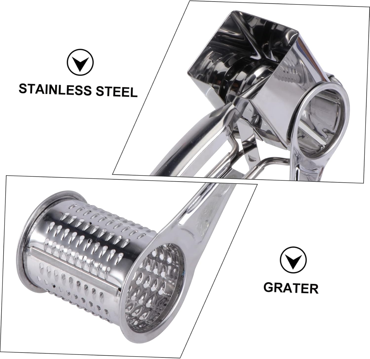 Amosfun 1Set Handheld Rotary Cheese Grater Set Stainless Steel Cheese Shredder with Interchangeable Blades for Fine Coarse Grating Kitchen Tool for Cheese Vegetables