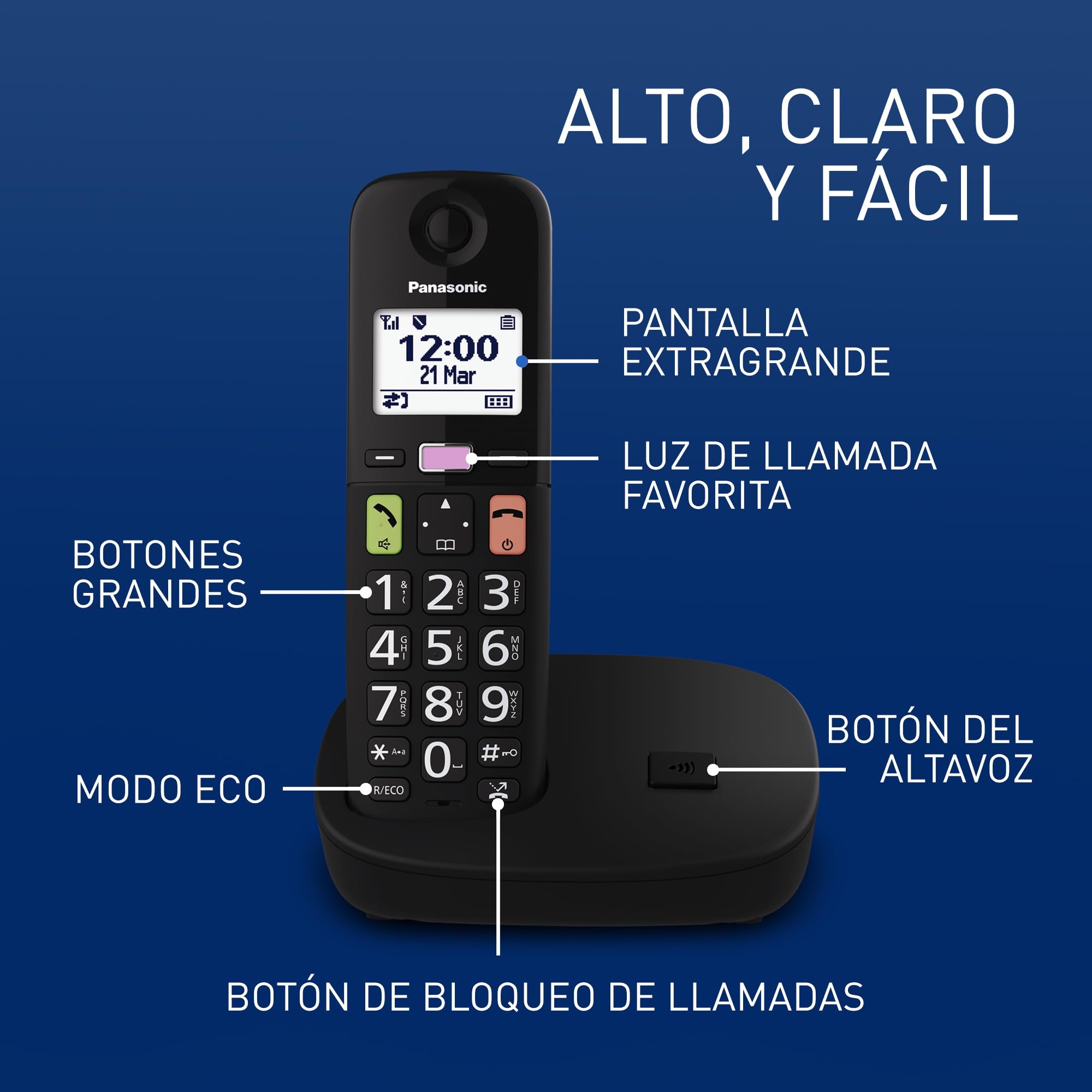 Panasonic KX-TGU110EXB Teléfono Inalámbrico Digital, Unidad Base y 1 Auriculares, Pantalla LCD, Botones Grandes, Llamada Favorita, Compatible con Audífonos, Negro — view 2