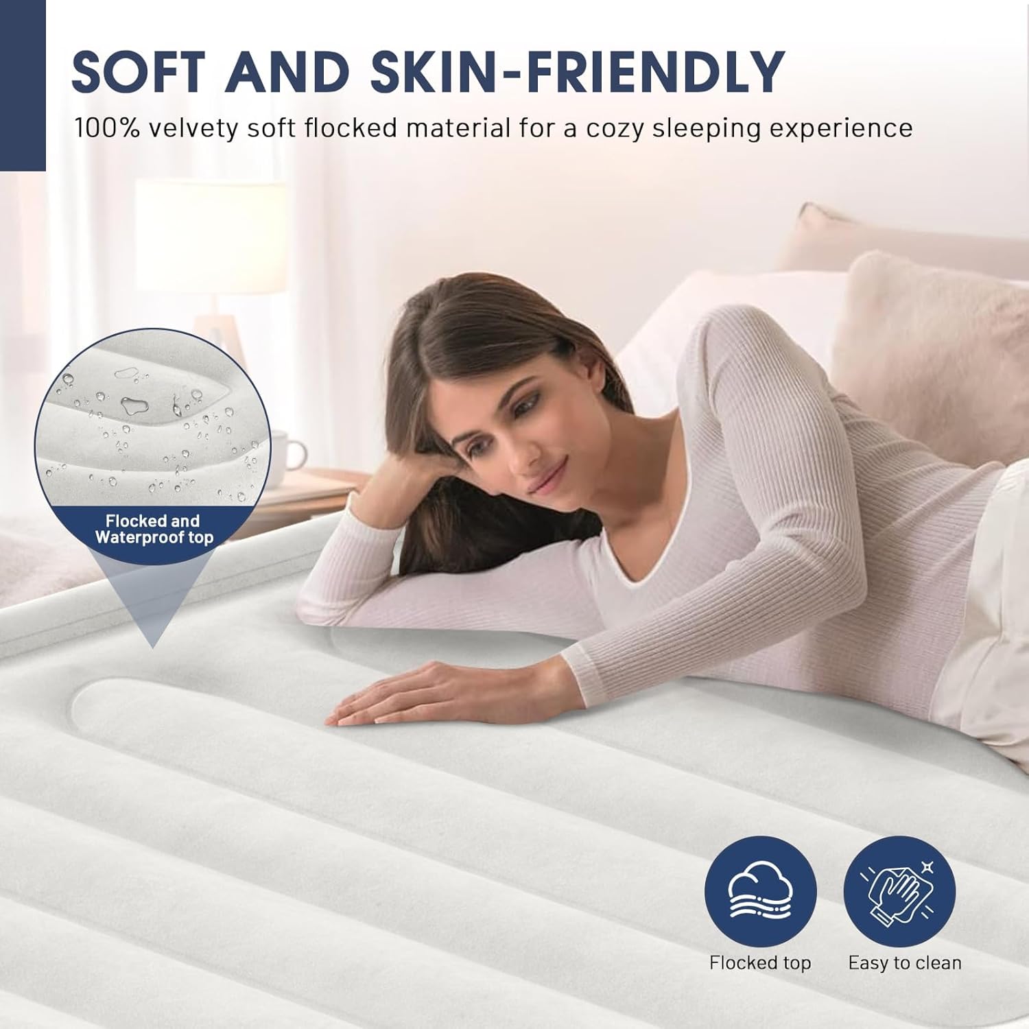 18''Queen Full Air Mattress With Built In Pump,Raised Blow Up Mattress 2 Mins Self-Inflation/Deflation,Upgraded Thicker Inflatable Mattress，Air Bed with Storage Bag for Guests,Home，Camping，660 lbs Max