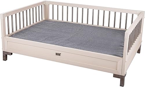 Miniatura 4 de New Age Pet ecoFLEX Manhattan - Cama elevada para perro con cojín extraíble, grande, color blanco antiguo