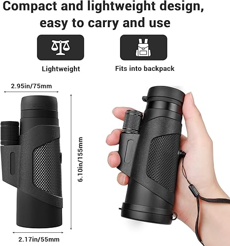 Miniatura 25 de Telescopio monocular de alta potencia de 8 x 42 para adultos, óptica de alta definición, compacto y portátil, enfoque con una sola mano, amplio Negro