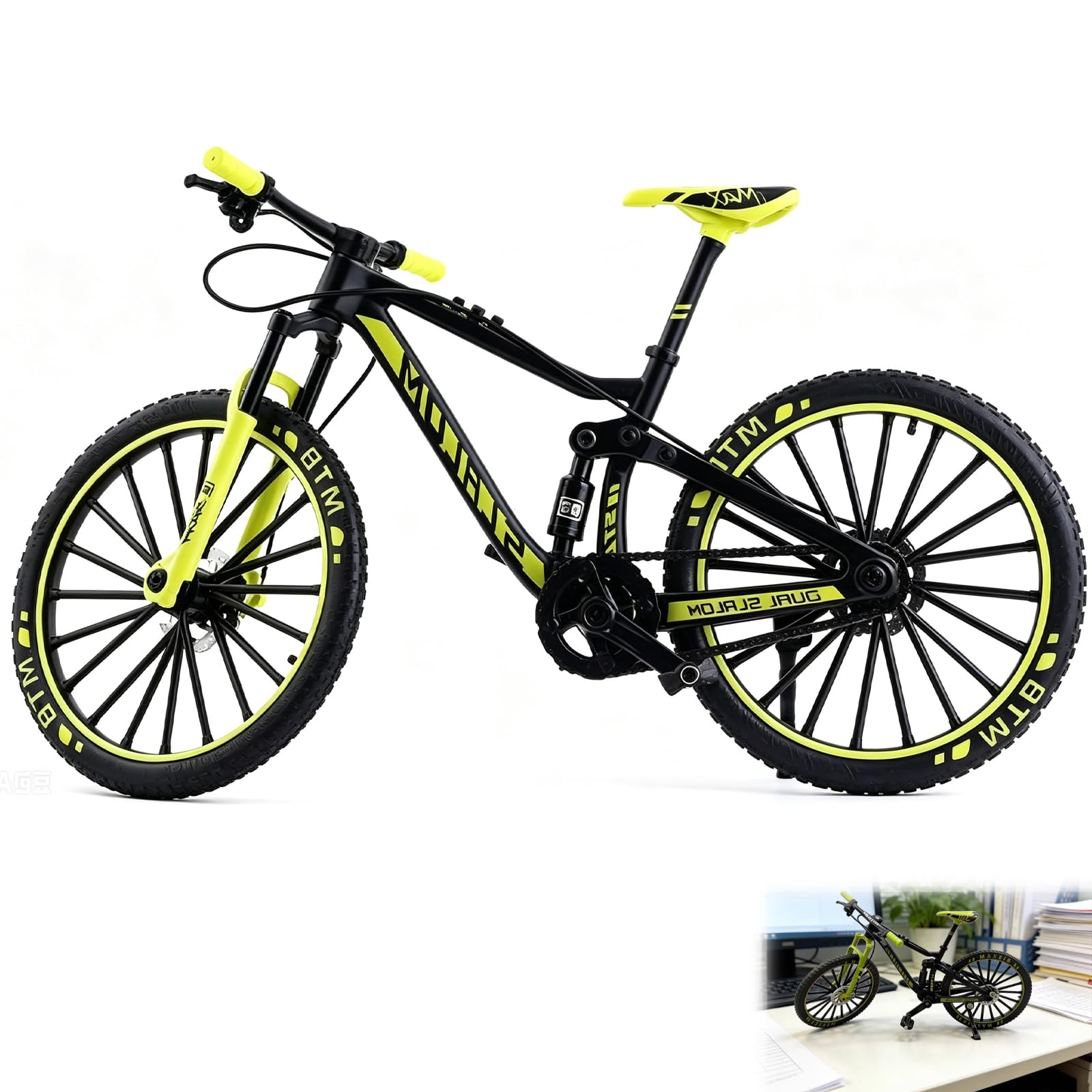 WQorphix Olive Green Finger Mountain Bike, 19.5 * 11.5CM Mini Alloy Finger Bike Toy, Realistic Finger Model, Portable Mini Bike Toy For Desktop Decoration Casual Play Collection