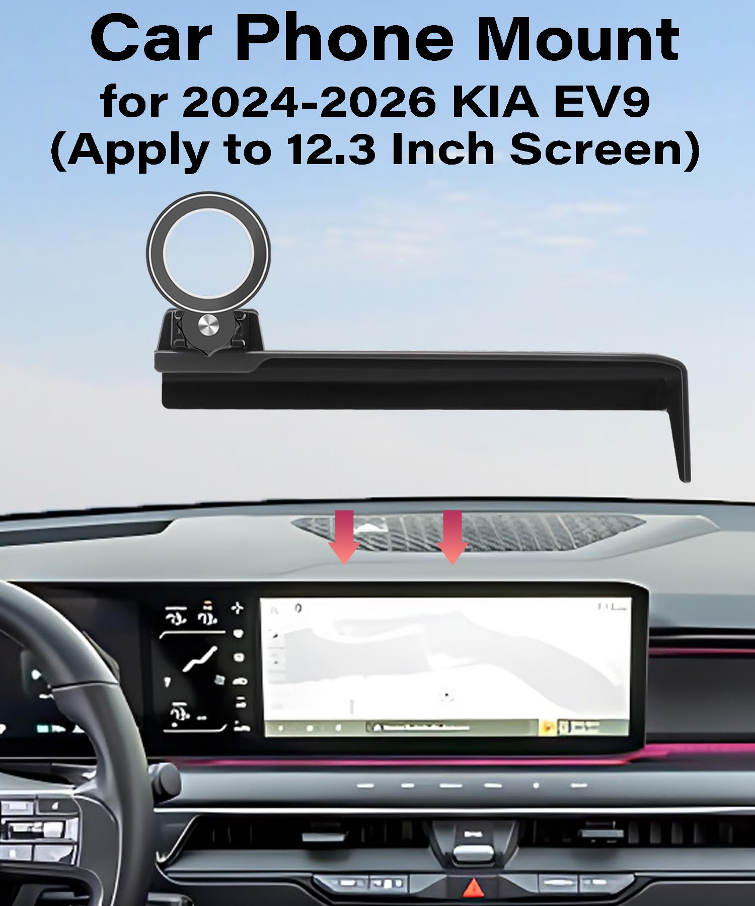 Soporte para teléfono de coche para Kia EV9 2024, 2025, 2026, accesorios aplicables a pantalla táctil de 12.3 pulgadas, clip fijo, soporte Magsafe para teléfono celular, manos libres