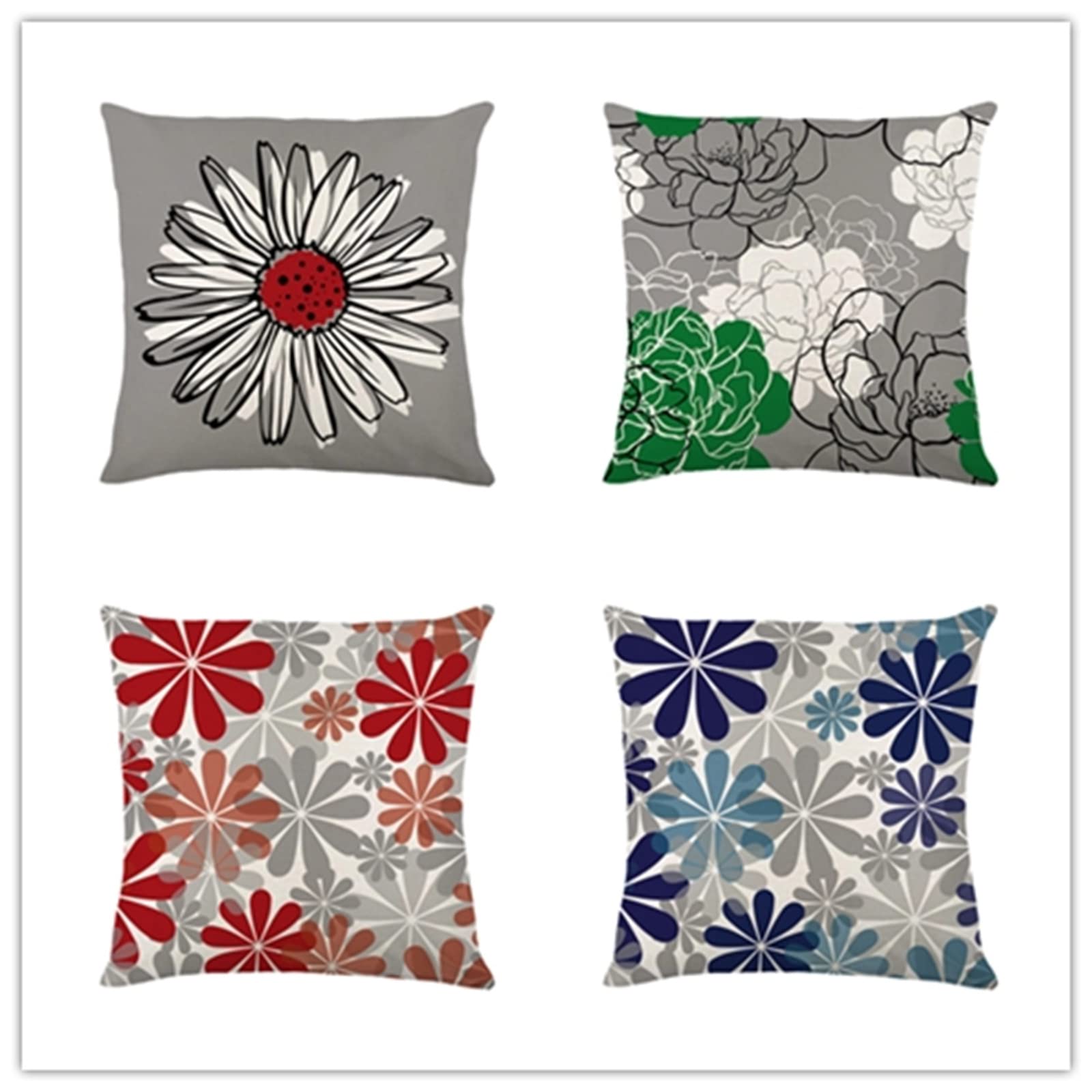 Fundas Cojines Sofa 55x55cm, Fundas de Cojines Modernas Juego de 4 Funda de Almohada Elegantes Decorativa para Sofá Coche Cama Sillas Muebles de Salon Cojines Sillas Jardin Impresión de Flores