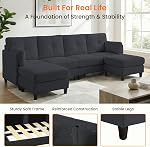 88" Corduroy U-Shaped 6-Seat Sofa with Dual Chaise, Dark Grey
