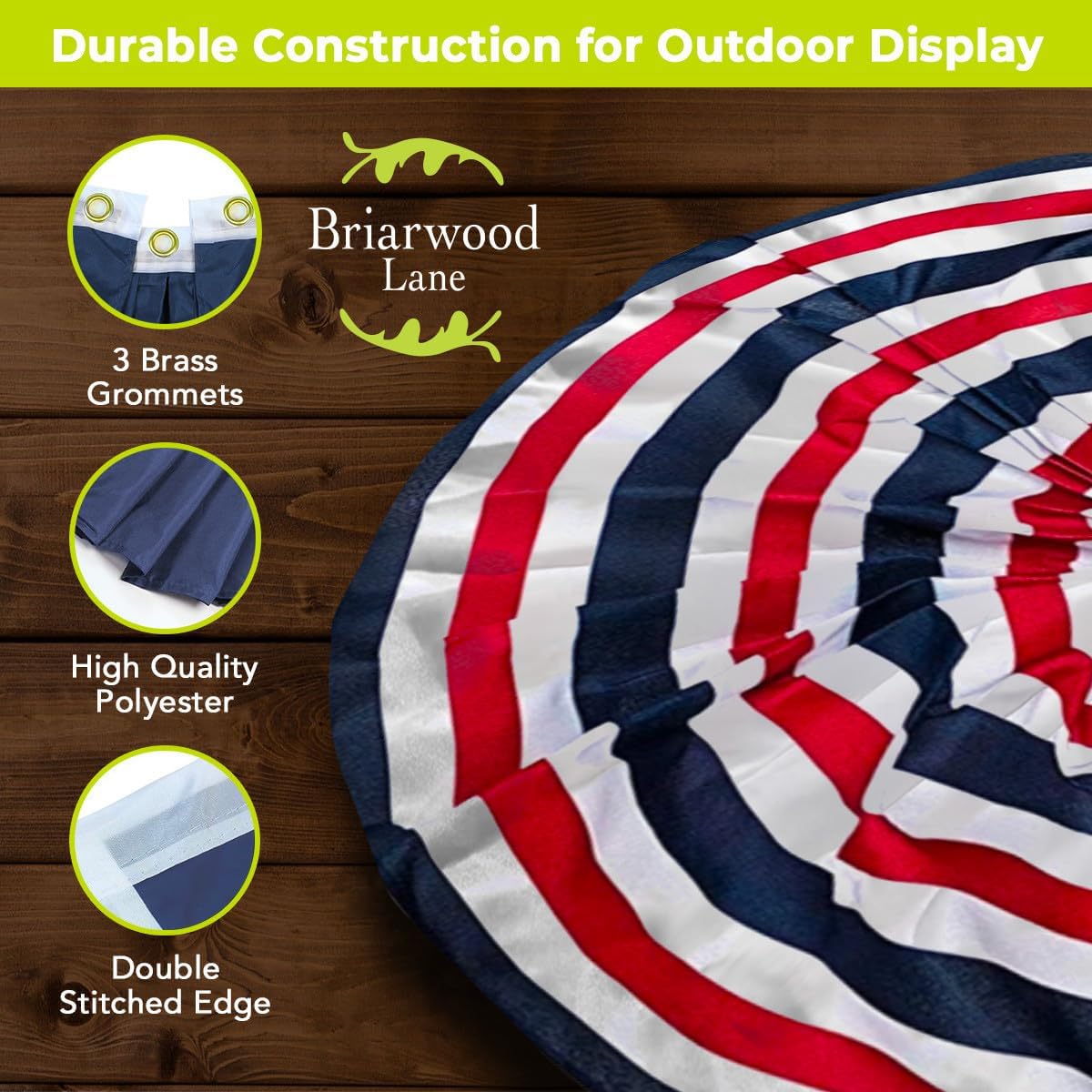 Red White And Blue Bunting 48" x 24" Pleated Banner with Grommets Briarwood Lane