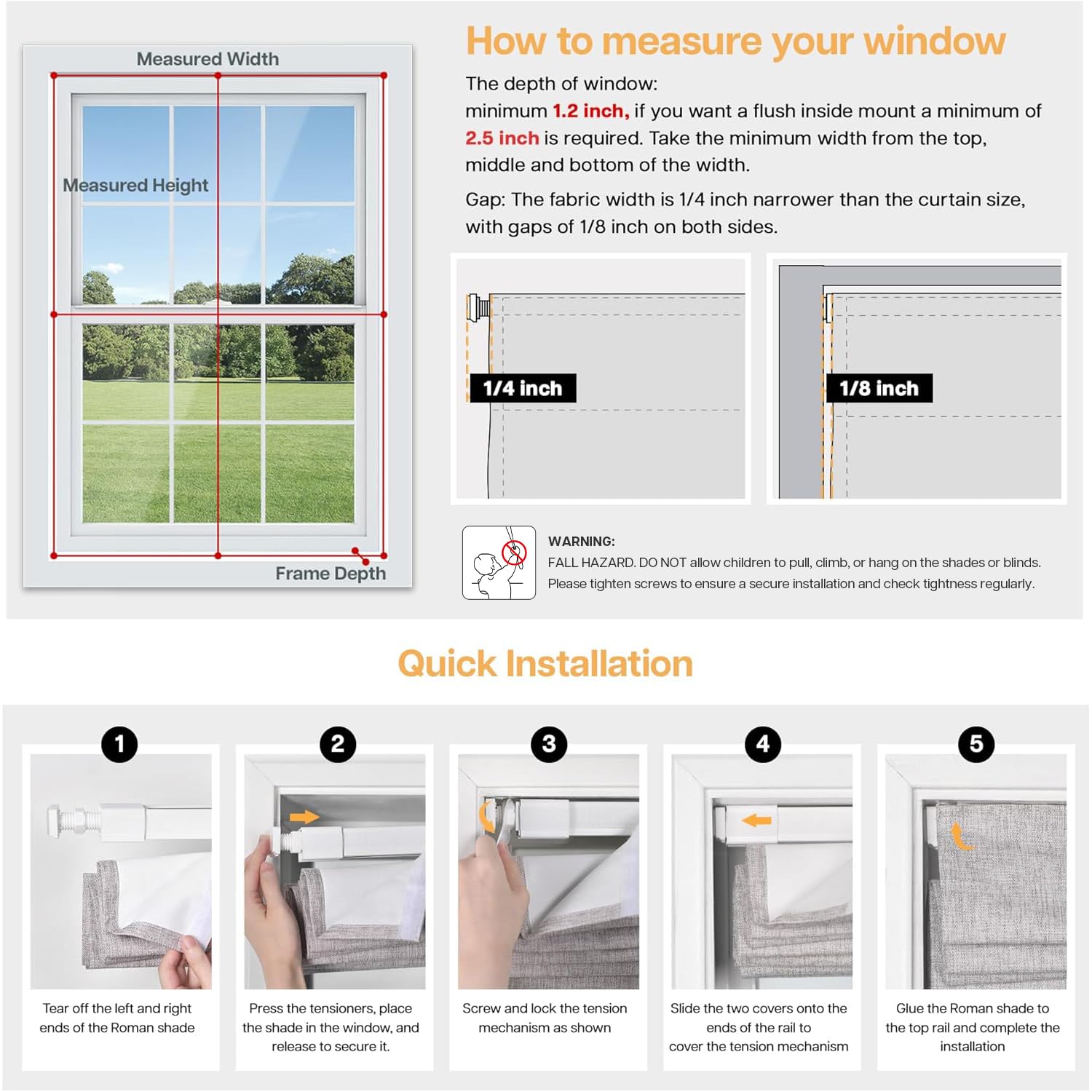 LazBlinds No Drill Cordless Roman Shades, 39'' W x 64'' H, Beige, Blackout - Beige, 39" W × 64" H - Image 6
