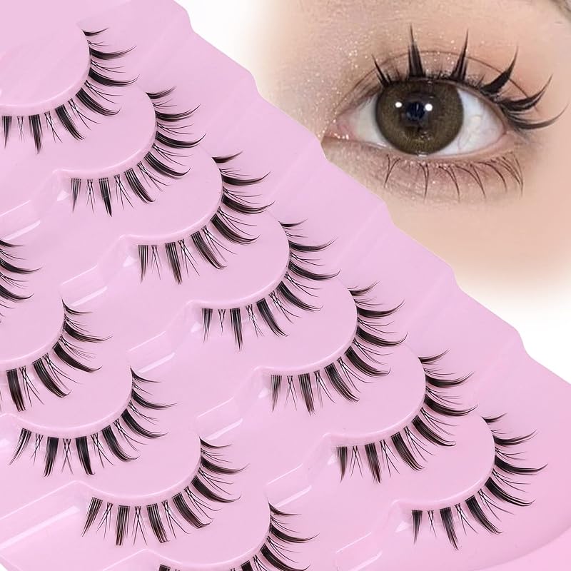 Cílios postiços EYDEVRO estilo anime com efeito manga, faixa transparente, 7 pares