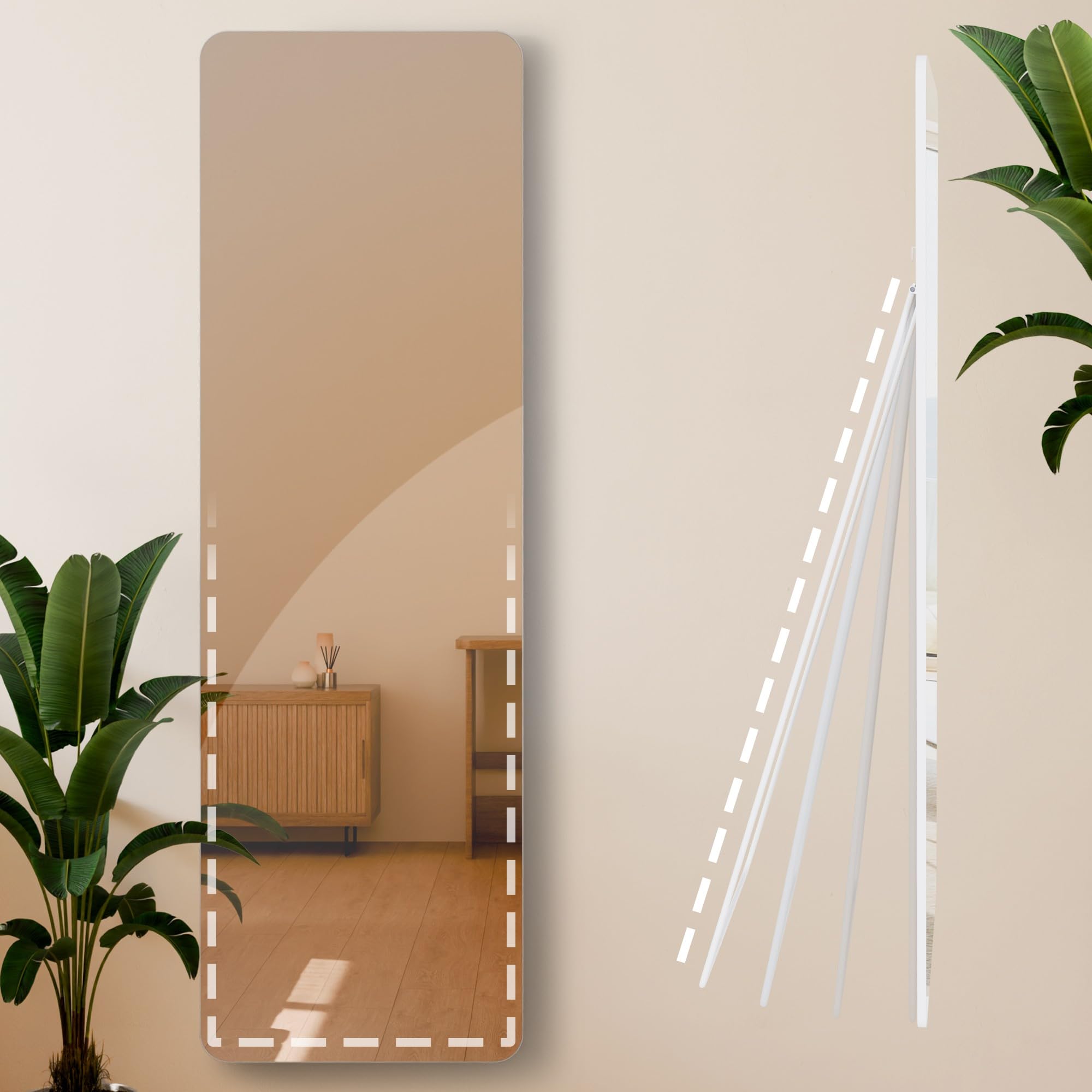 Miroir Grand Gurnee Blanc Mat 160x50 cm Miroir Mural Integral Cadre Metallique