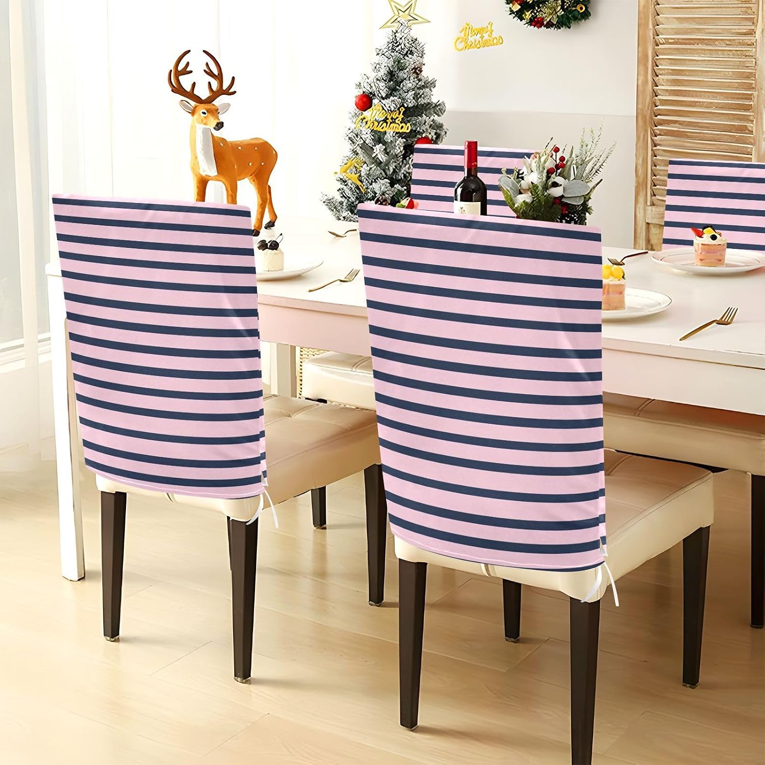 Black and Lavender Stripes Decorative Chair Slipcover Set for Hotel Washable Party Chair Covers cubiertas para sillas de comedor Set of 6