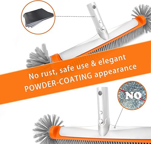 Miniatura 5 de Poolvio Cepillo profesional de limpieza de piscinas de piso y pared de 17.5 pulgadas con cerdas de nailon resistentes, mango de aluminio EZ Clip,