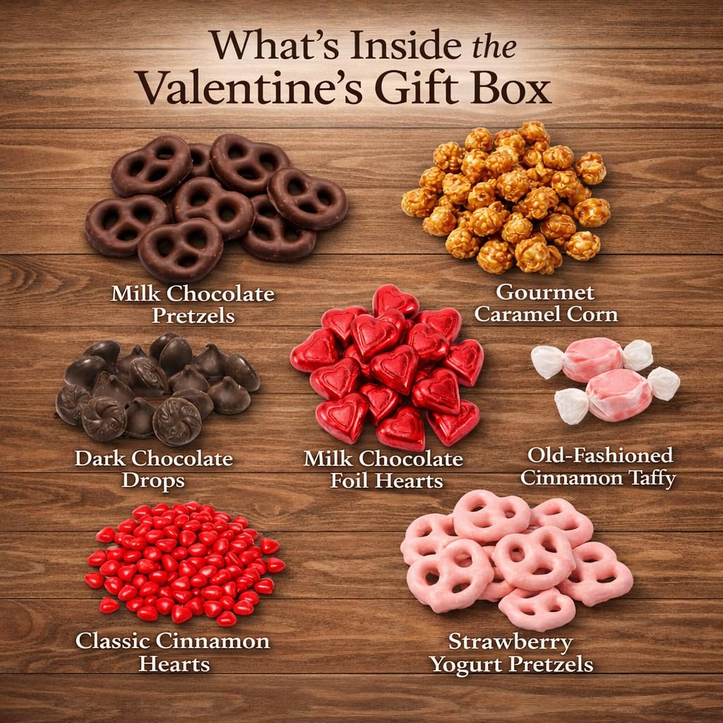 Valentine Treat Gift Box by Goodland Farms – Valentine Snack Box & Chocolate Assortment – Festive Sweet Gift for All Ages