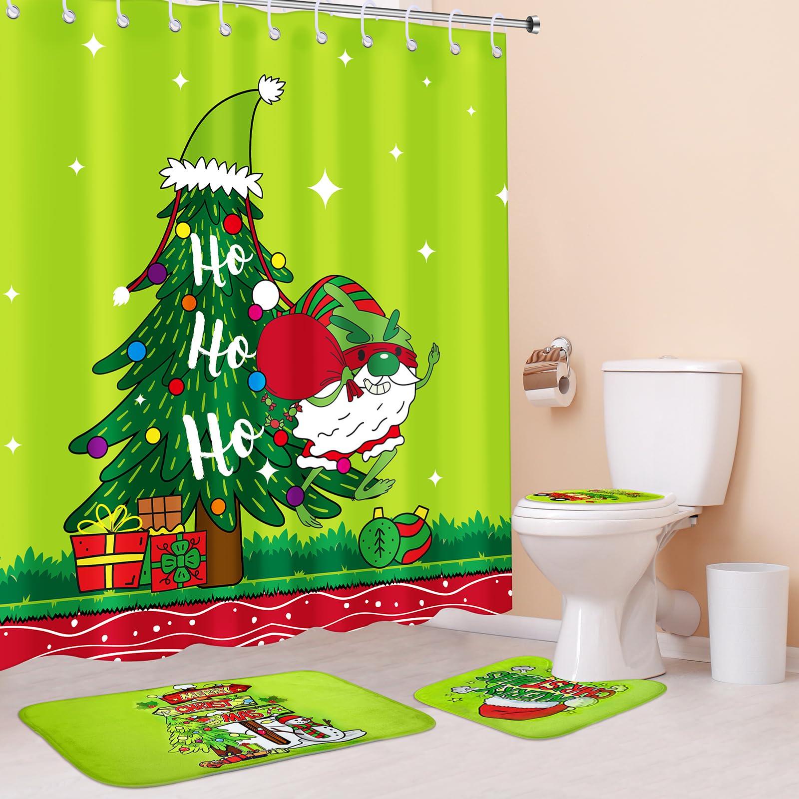 Maasechs 4 Pcs Christmas Shower Curtain Sets Christmas