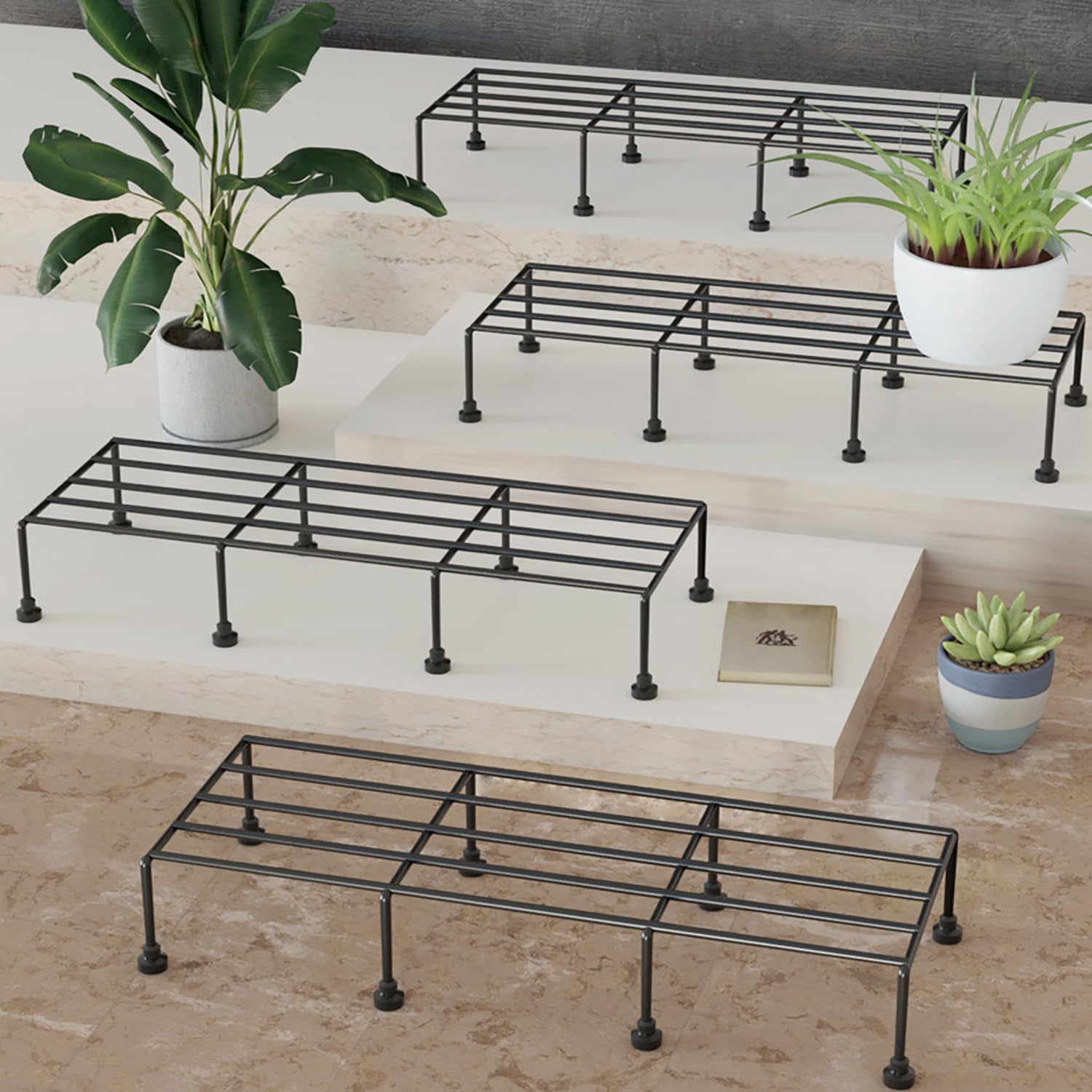 TITAN Plant Stands (Set of 1) Plant Stand for Balcony Rust proof Metal Plant Stand for Living Room with 7 Layer Coating (Rectangle Black)