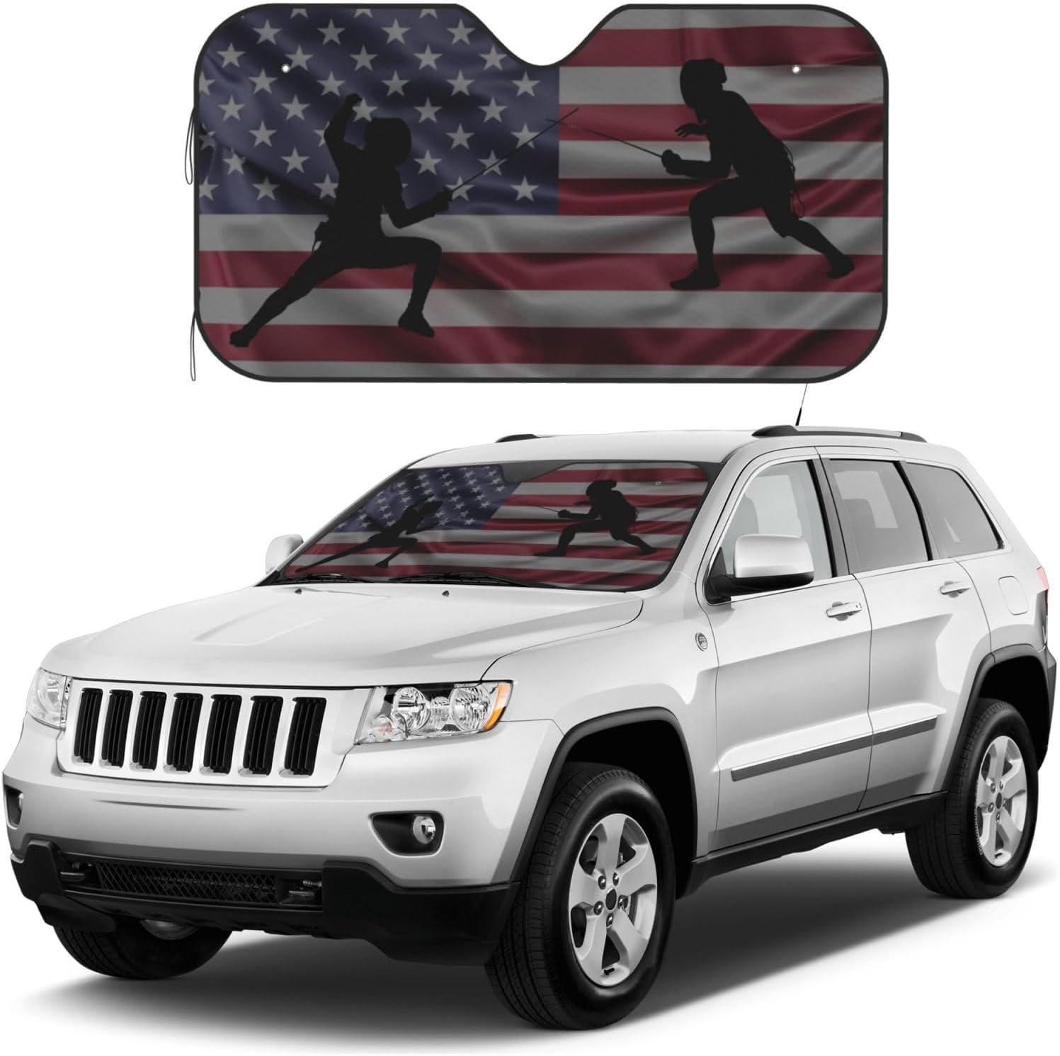Fencing American Flag Foldable Car Windshield Sunshade Blocks Heat and Sun Glare Uv Rays
