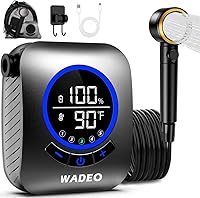WADEO 8000mAh Portable Camping Shower Pump - 5 Pressure Levels, Fahrenheit Display, IPX8 Waterproof for Camping, Travel, Pets