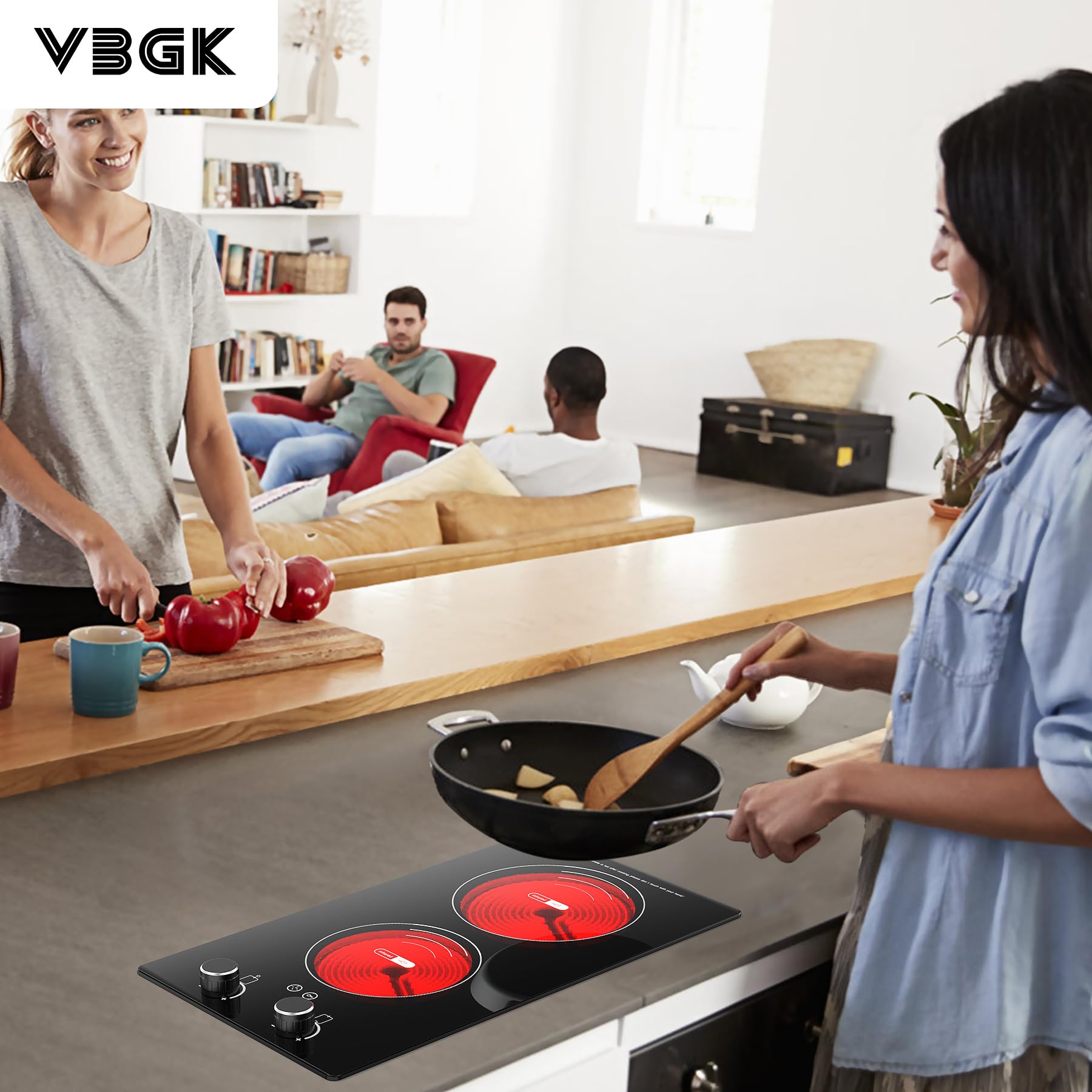 VBGK Glaskeramikkochfeld 2 Platten 29cm 3000W 2 Kochzonen 9 Heizstufen Berührungssteuerung Kindersicherung Timer