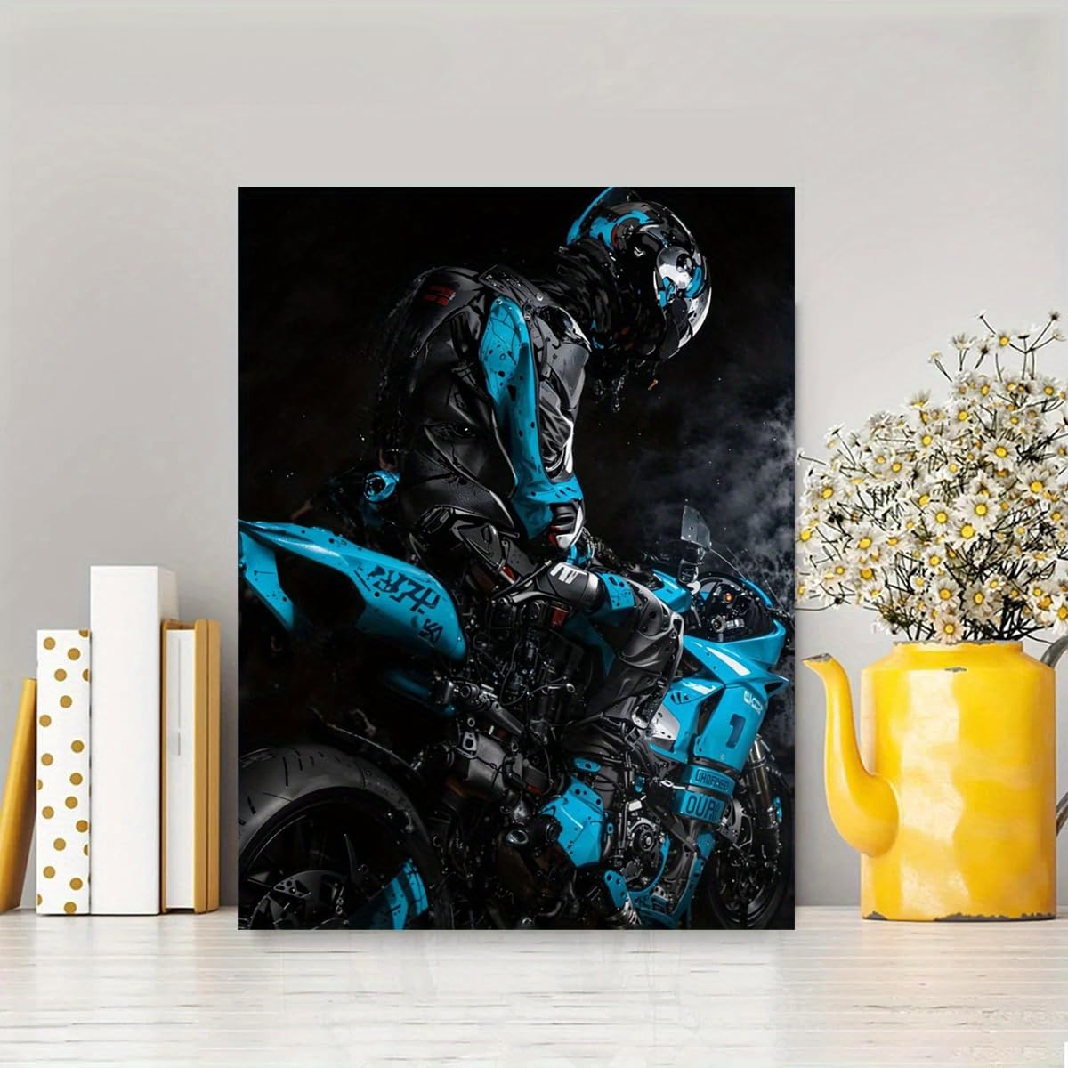 YSKPGBNM Dynamiczny motocyklista minimalistyczny styl, płótno, sztuka ścienna, do salonu (70 x 90 cm/bez ramy)