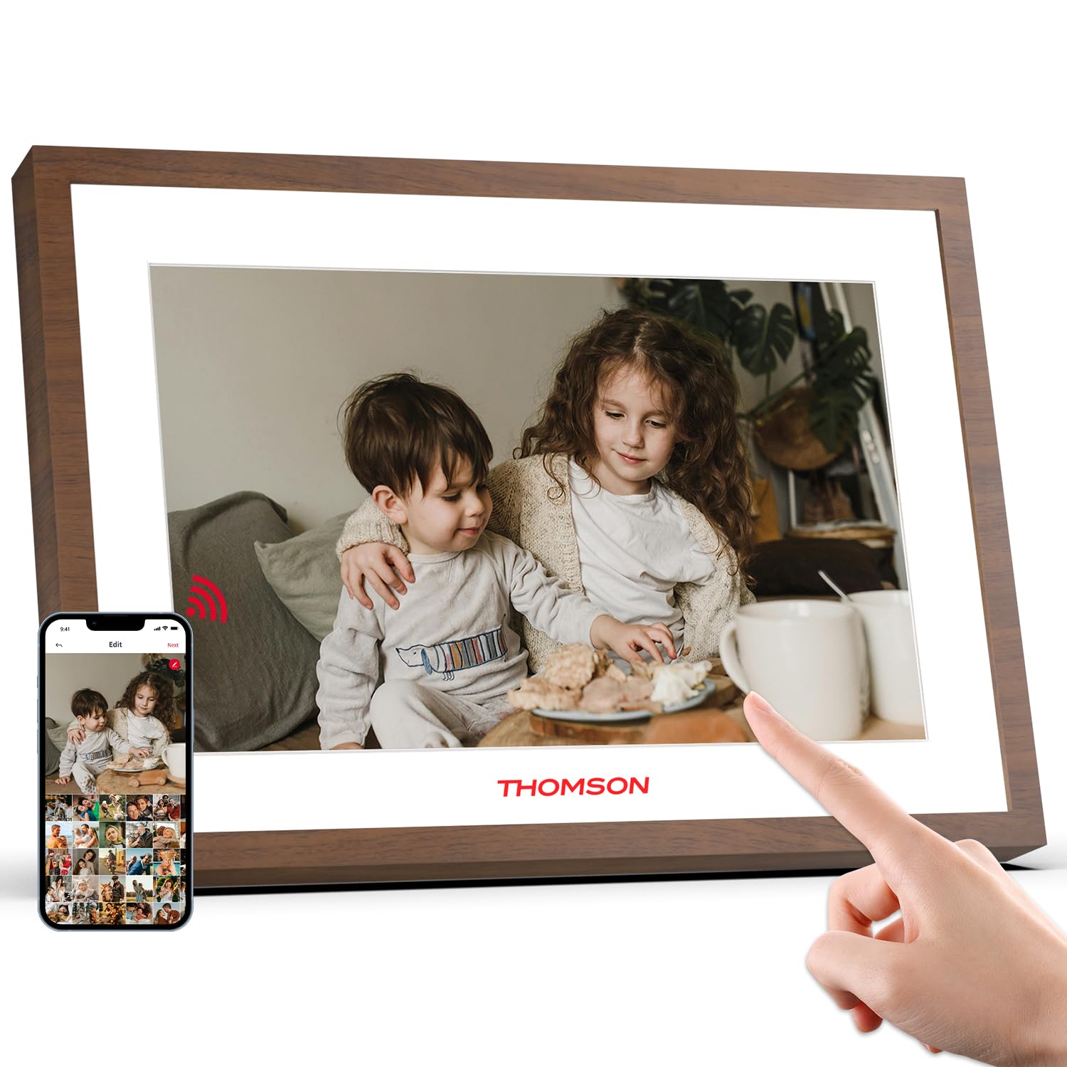 THOMSON Cornice Digitale WiFi, Cornice Digitale Foto Batteria interna, 10,1 Pollici 1280x800 Schermo Touch HD IPS, Portafoto Digitale Memoria 32 GB, Condivisione di Immagini Musica Videos del lettore