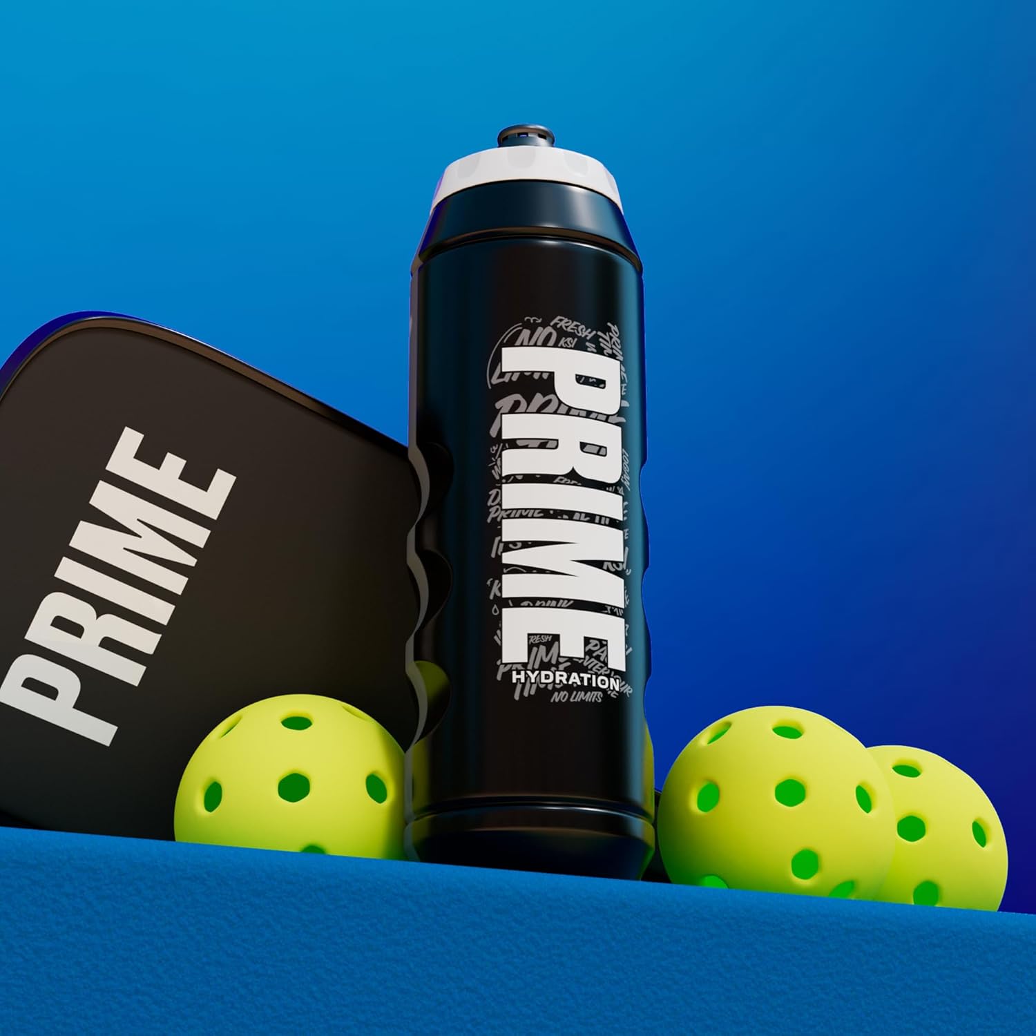 PRIME 32 oz Black Graffiti Squeeze Sports Water Bottles, BPA Free, Dishwasher Safe, Easy-Grip Ergonomic Leakproof Design, Fast Hydration for Gym, Cycling, Running, 12 Pack