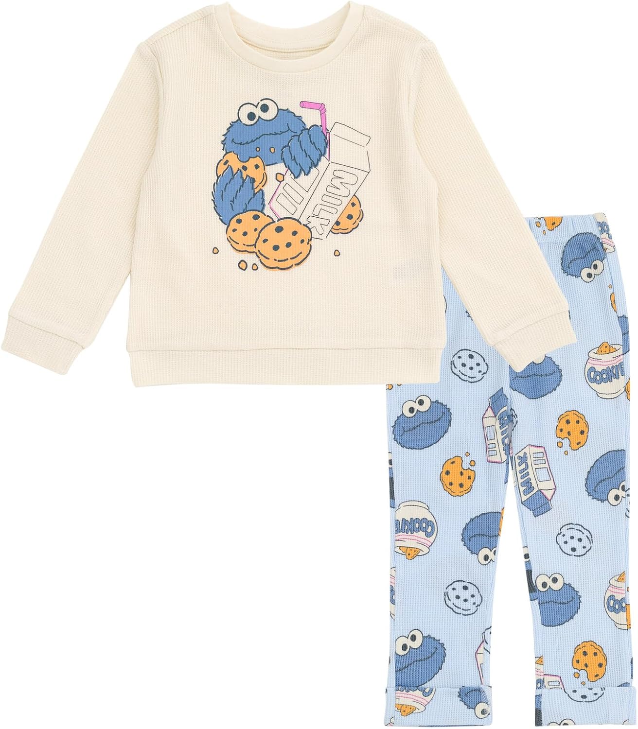 Sesame Street Waffle Knit Pullover Sweatshirt and Jogger Pants Outfit Set Newborn to Little Kid Sizes (0-3 Months - 5)