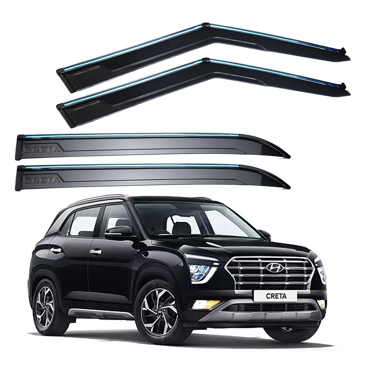 SIPL Car Door Visor Rain Guard with Chrome Liner SPF Protected Car Rain