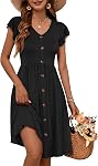 AUSELILY Summer Dress for Women Ruffle Sleeve Midi Sundress with Pockets | Two Side Pockets,Decoration Buttons,Elastic Waist,A-Line Dress,Office,Vacation,Travel