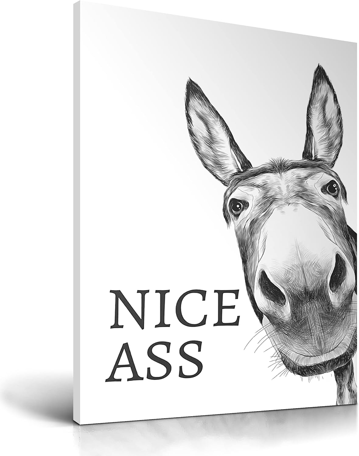 UPWOIGH Funny Donkey Oak Framed Canvas Wall Art, 12x16in Black and White Donkey Print for Bedroom Living Room Bathroom Wall Decor, Humorous Poster Aesthetic Gift Idea, 1Pack