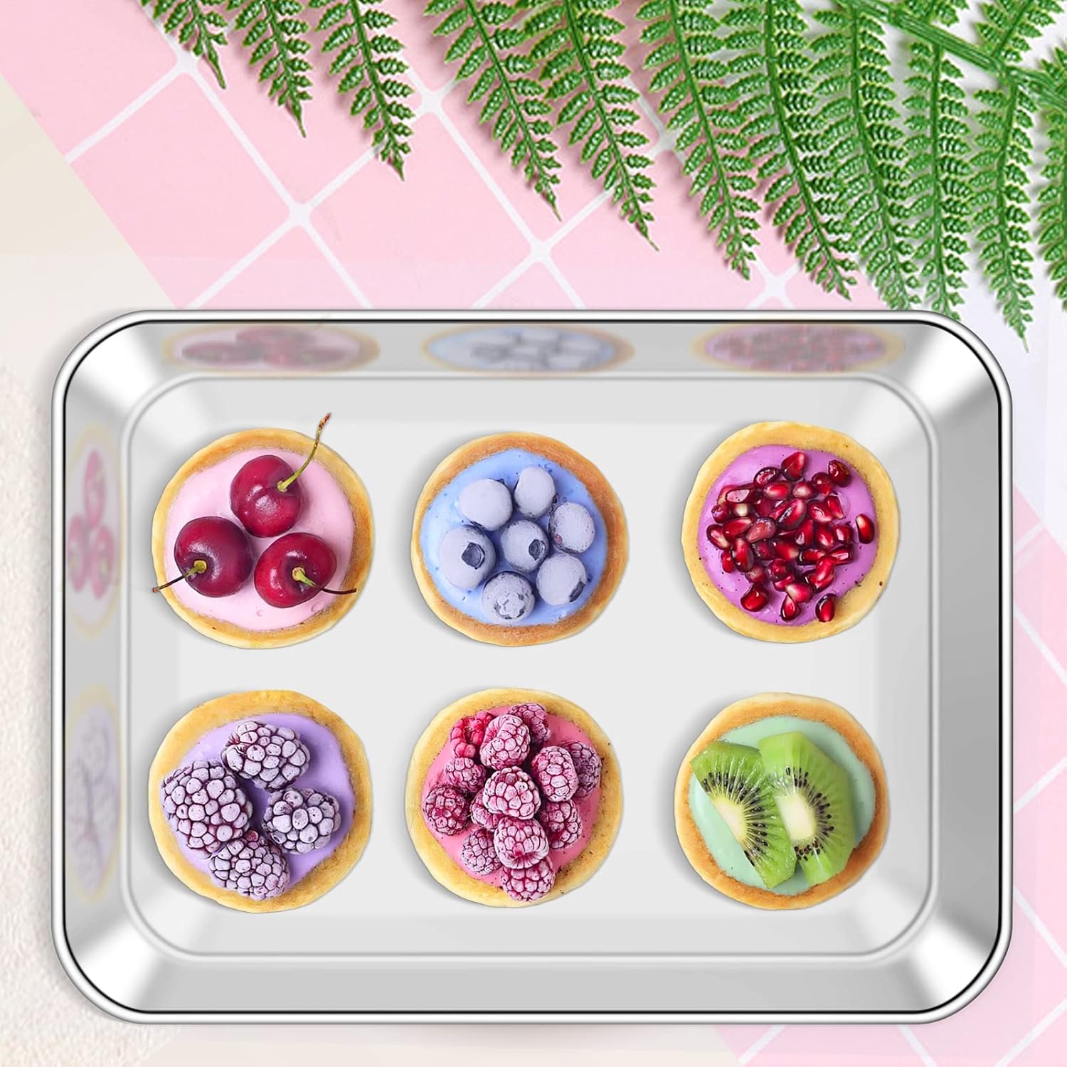 Deedro Baking Sheet with Rack Set [2 Sheets + 2 Racks], Stainless Steel Cookie Half Sheets Baking Pan Oven Tray with Cooling Rack, 9 x 7 x 1 Inch, Heavy Duty, Non-toxic, Easy Clean - Image 5