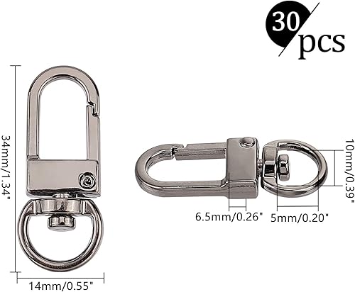 Miniatura 2 de PandaHall - 30 cierres de pinza de langosta de metal plomizo, cordones giratorios, ganchos de gatillo para llavero, llaveros, bolsas de bricolaje,
