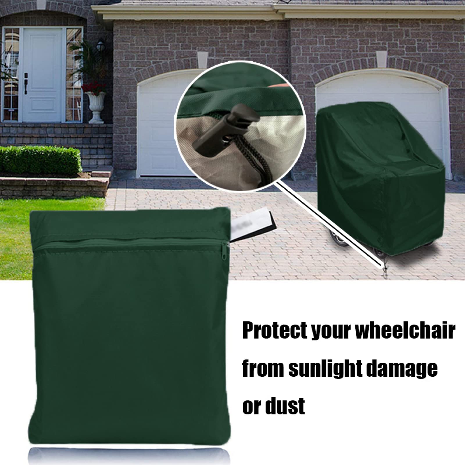 Funda Impermeable para Silla de Ruedas para Exteriores, Tela Oxford Verde 210D, Funda para Scooter de Movilidad, Funda Duradera para Silla de Ruedas, Anti-UV, a Prueba de