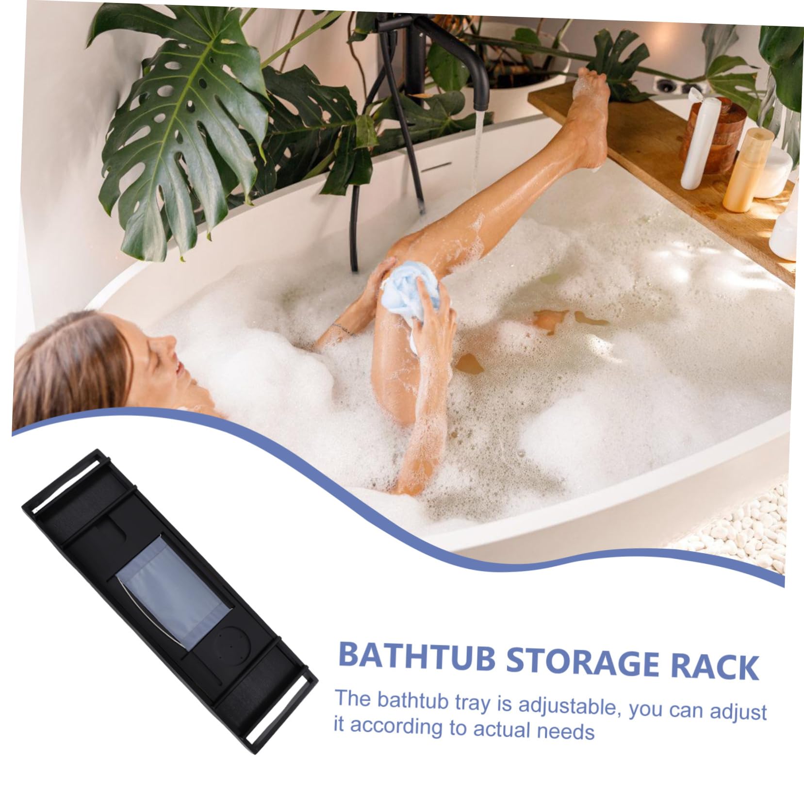 Verstellbares, erweiterbares schwarzes Badewannentablett, rutschfester Spa-Organizer (75–109 cm) für Entspannung, Badzubehör, perfekt für Kerzen, Bücher und Getränke