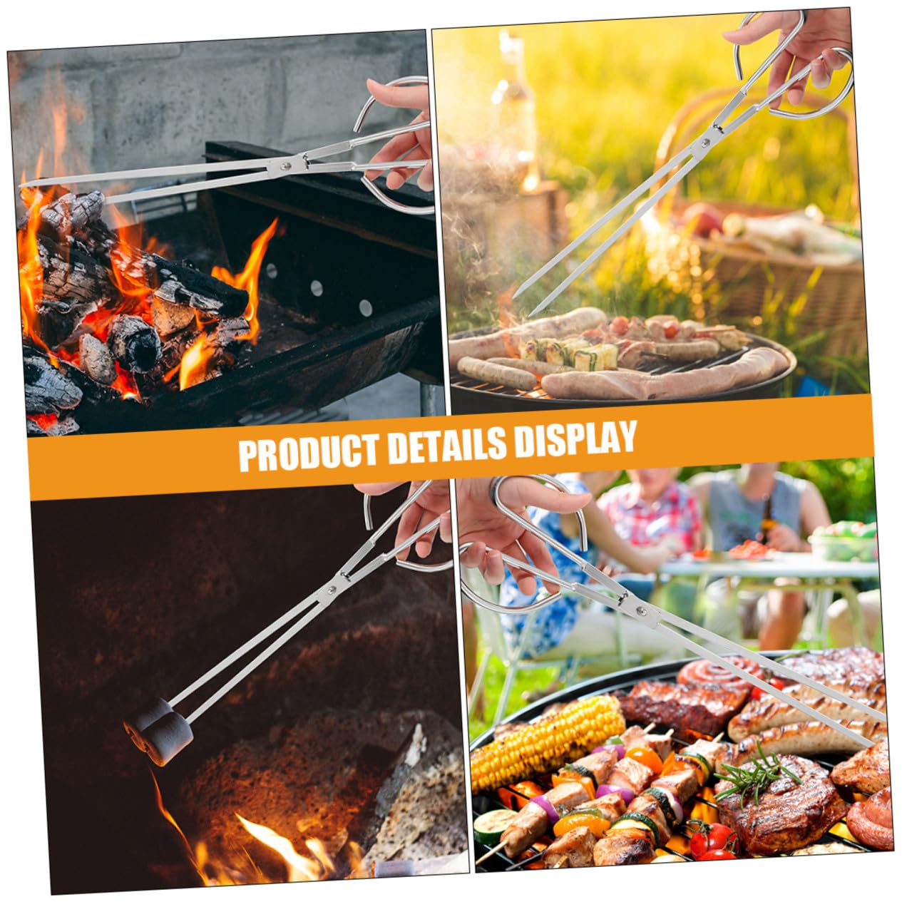 Pinza per Carbonella in Acciaio Inox con Denti Resistente e Versatile per Barbecue Falò e Campeggio per Maneggiare e Rifiuti Allaperto