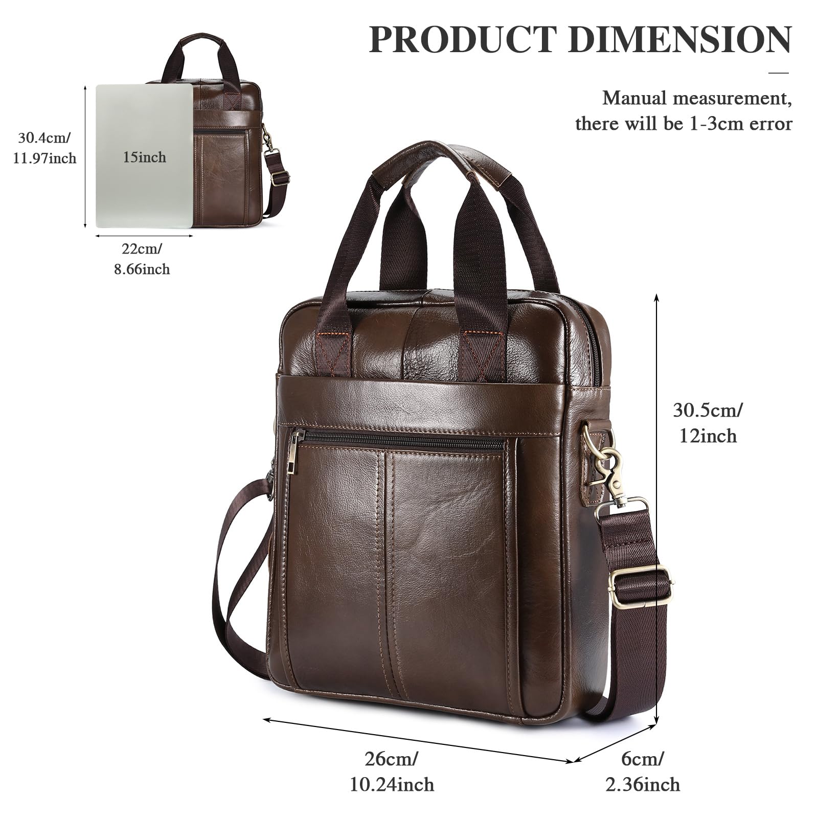BAIGIO Bolso Bandolera Piel Hombre Bolso de Hombro Cuero Vintage Casual Bolso Hombre Bandolera Grande