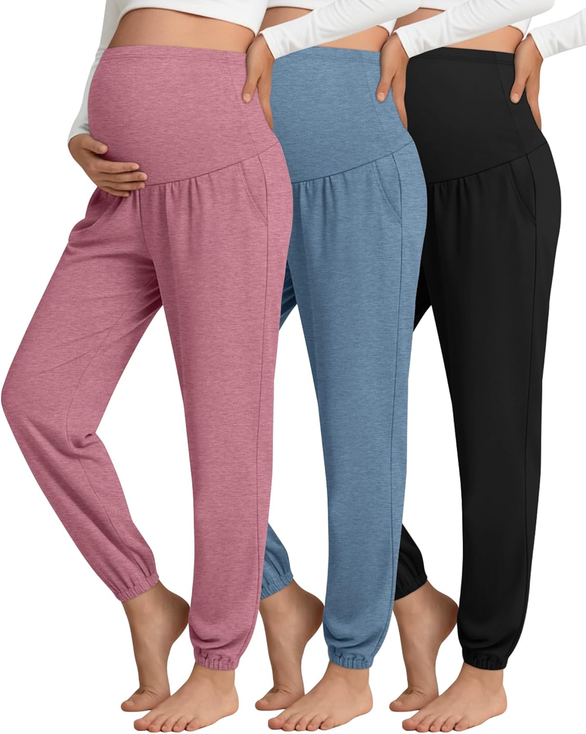3 Pack Women's Maternity Pants Maternity Jogger Sweatpants Over The Belly Stretchy ...