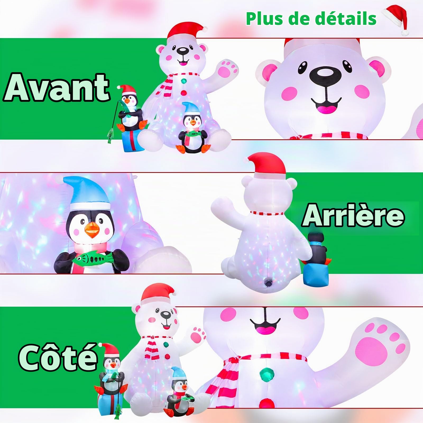 Aimosen Ours Polaire Gonflable de Noël, Décorations Intérieures et Extérieures avec Lumières LED, Blanc, 7FT