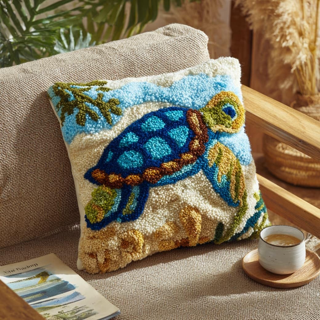AxiangziK Latch Hook Pillow Case Kit for Adults,sea Turtle