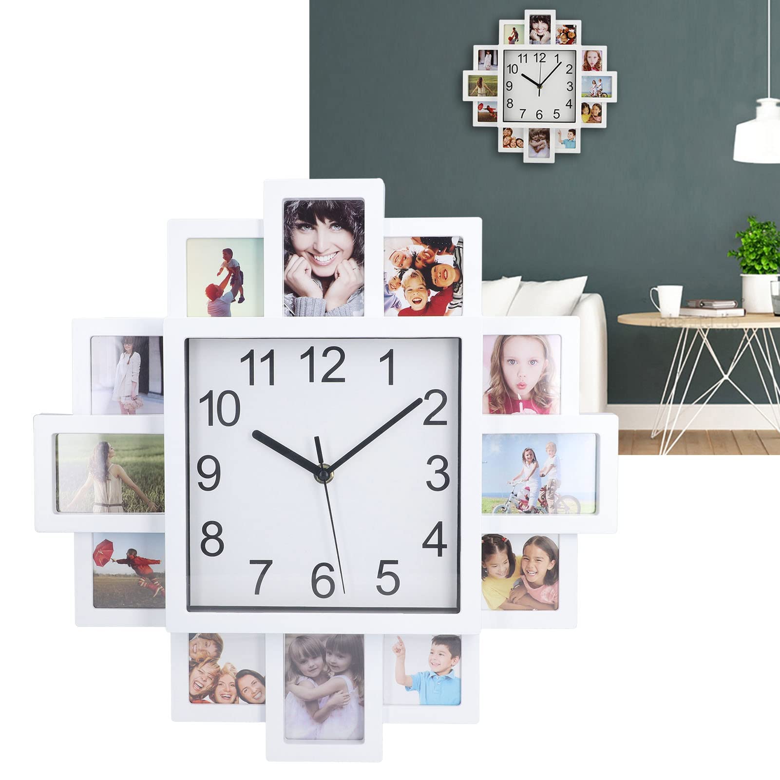 Hztyyier Orologio da Parete con Foto Personalizzata da 15,35 Pollici con Cornice Fai-da-te con Display Multi-immagine per la Decorazione Domestica, Soggiorno, Camera da Letto, Ufficio