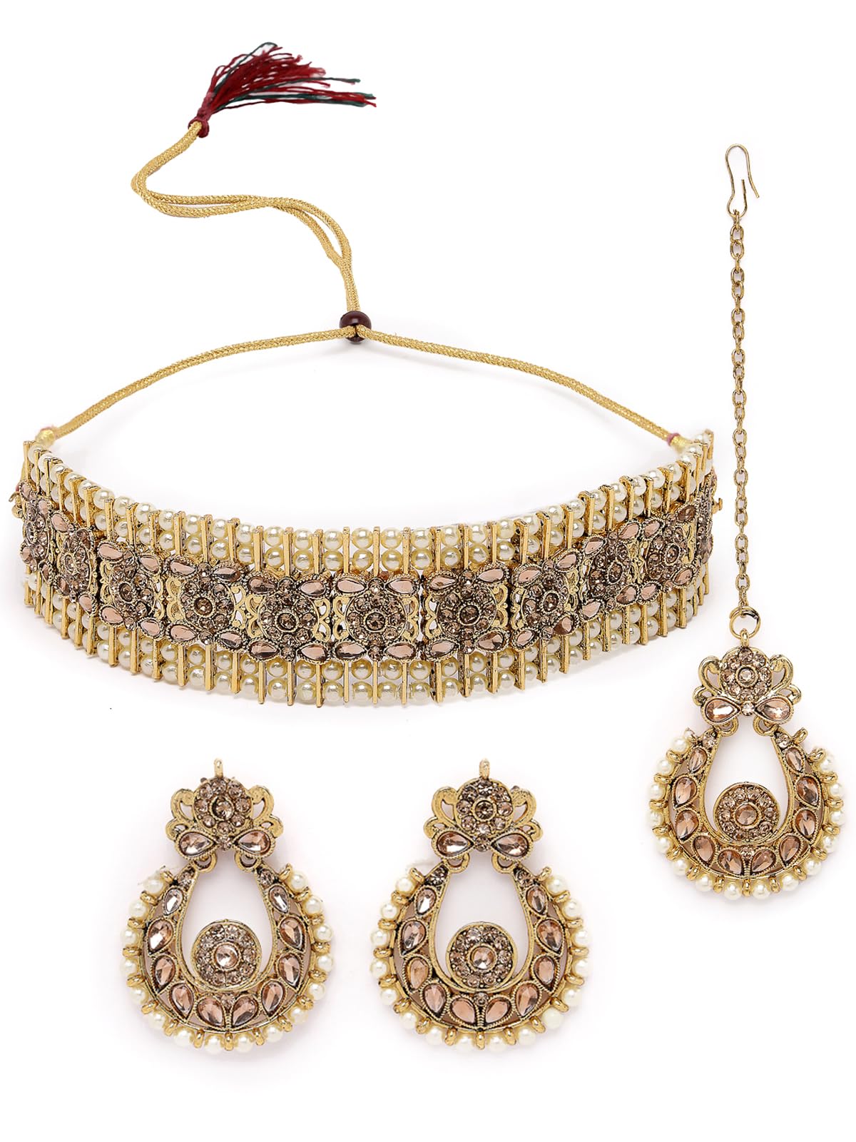 Sukkhi Indian Ethnic Gold Plated LCT Kundan & Beads Choker Necklace Set With Earring And Maangtika | Jewellery Set For Women (NS105494) (B0CBBB3VK6) Amazon Price History, Amazon Price Tracker