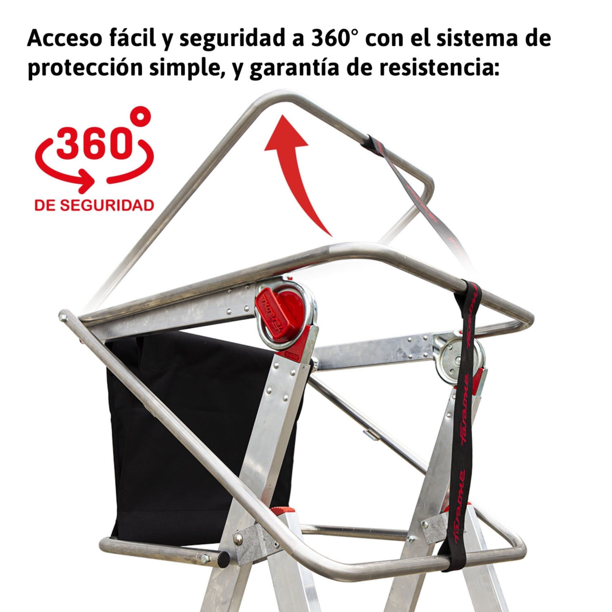 Faraone - Escalera con Plataforma PLS3-200x73x26 cm - Escalera 3 Peldaños - Escalera Plegable de Aluminio - Uso Profesional - Fácil de Transportar - con Ruedas - Amplio Plano de Trabajo