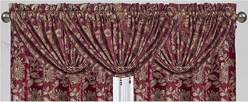 Magnolia - Panel de ventana de papel de aluminio con bolsillo para barra y tratamientos de cenefa, con cenefas de cascada con cuentas y brotes