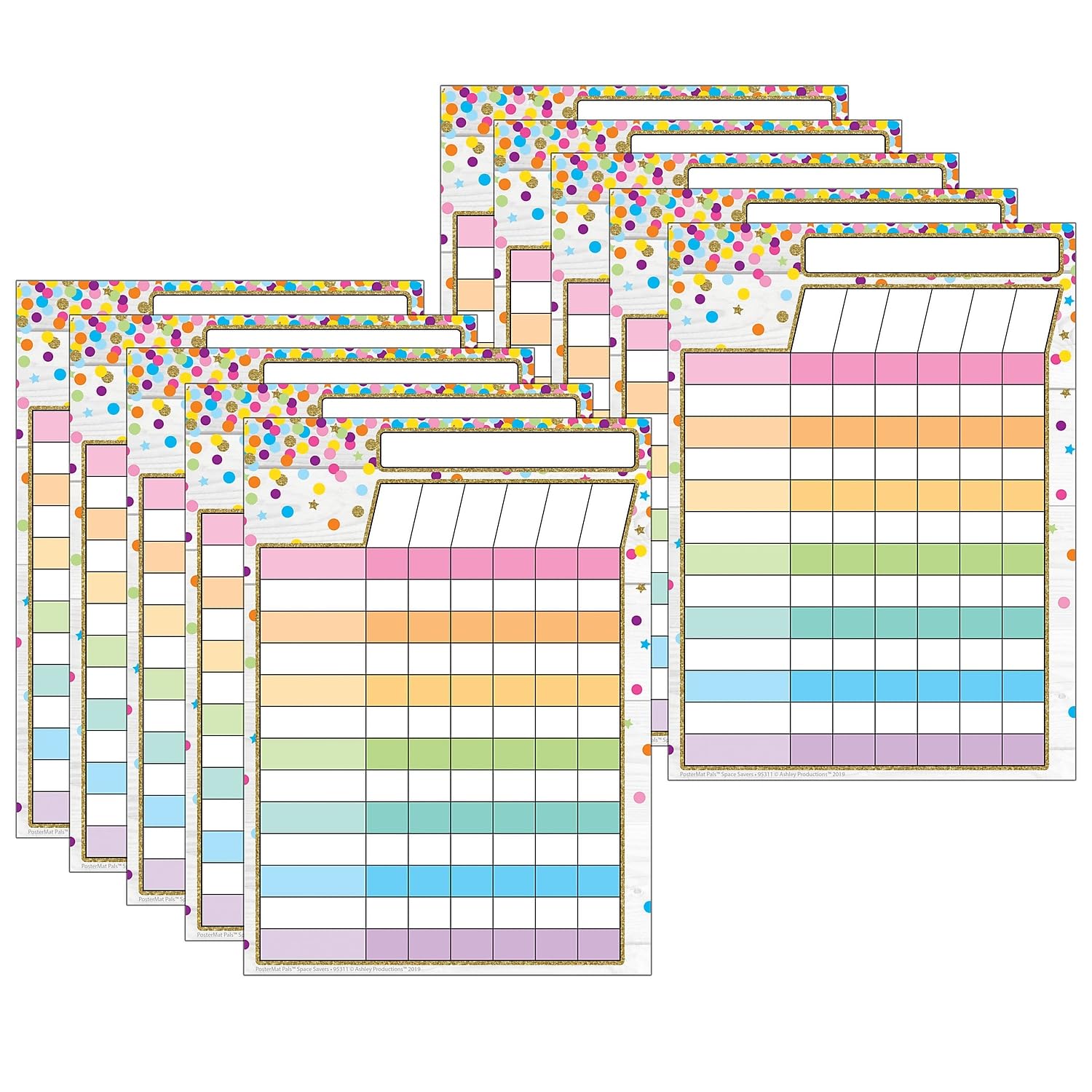 10 PACK PosterMat Pals(tm), Space Savers, 13" x 9.5", Smart Poly(tm), Incentive Chart Confetti Style 95311