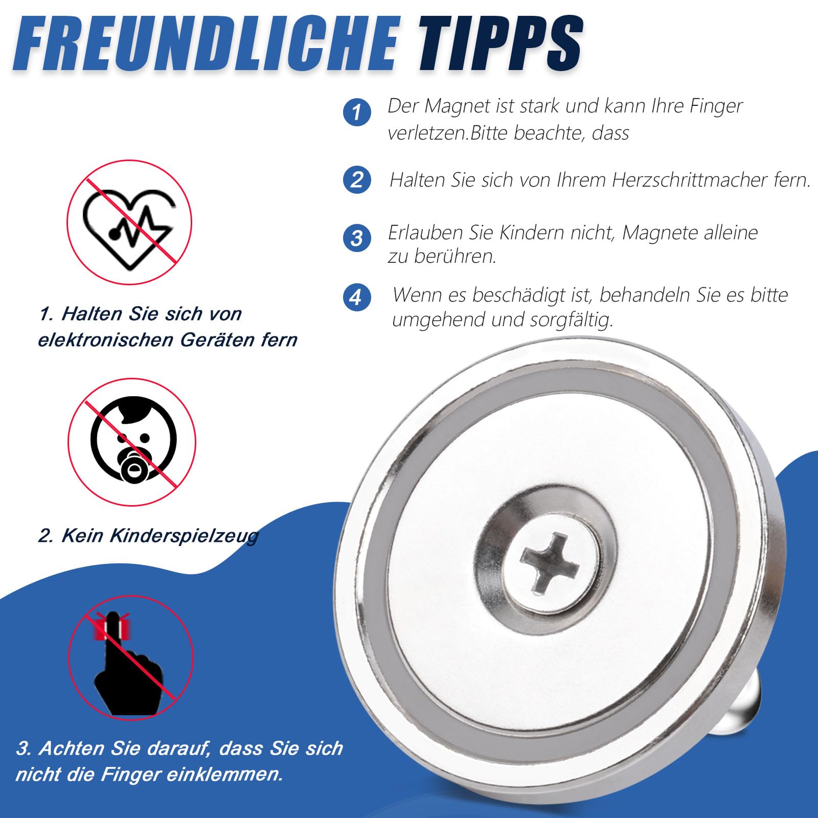2 pièces Aimant de Pêche Super Puissant 60Kg Force de Traction Ø 42 mm, Aimant Neodyme Super Puissant Crochet Magnétique, Aimant pour l'industrie et la Science Pêche À L'Aimant et Garage