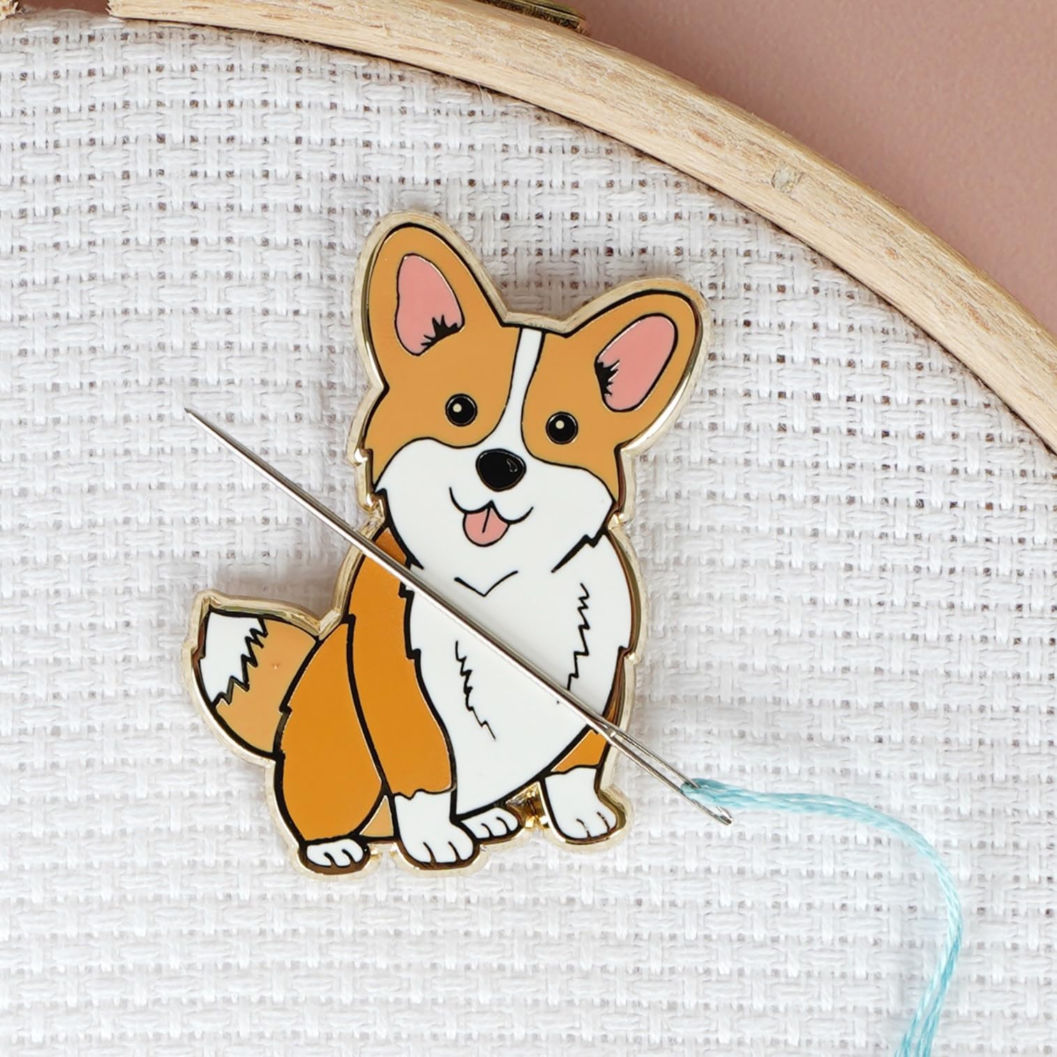 Caterpillar Cross Stitch Needle Minder - Royal Corgi Dog for Cross Stitch, Sewing, Embroidery and Needlework Accessories, Enamel and Magnetic