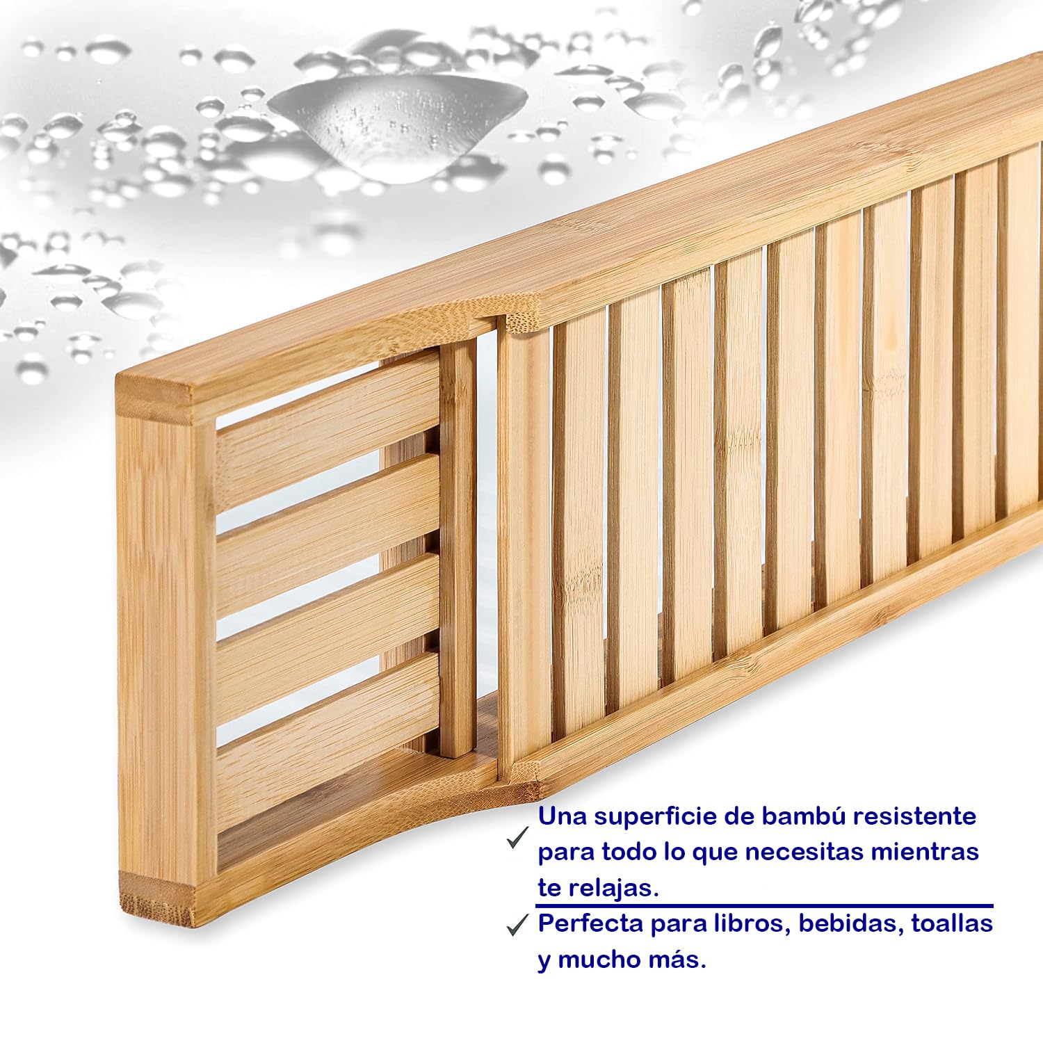 Bandeja de Bañera de Bambú, Organizador Rejilla Elegante, Soporte Decorativo para Jabón, Velas y Botellas, Ideal para un Baño SPA Relajante, 70x15x4.5cm